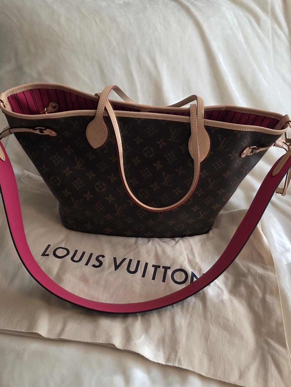 Louis Vuitton Monogram Neverfull MM Inside Out Pink With Bandolier Strap
